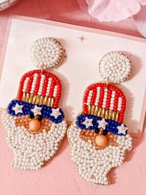 Uncle Sam 4th of July Patriotic American Flag Seed Bead Drop Earrings NEW